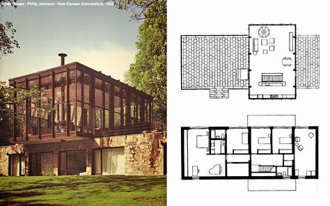 Robert C. Wiley House, New Canaan Connecticut (1952) | Philip Johnson Philip Johnson Architecture, Glass House Philip Johnson, Glass Architecture, Mid Century Modern House Plans, Johnson House, Apps Facebook, Building Images, Philip Johnson, Vintage House Plans