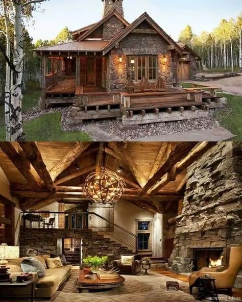 I can finally afford... - Imgur Log Cabin Homes, Dröm Hus Planer, Casa Fantasy, Casa Hobbit, Small Log Cabin, Rustic Home Design, Cabin Living, Stone Walls, Inside And Outside