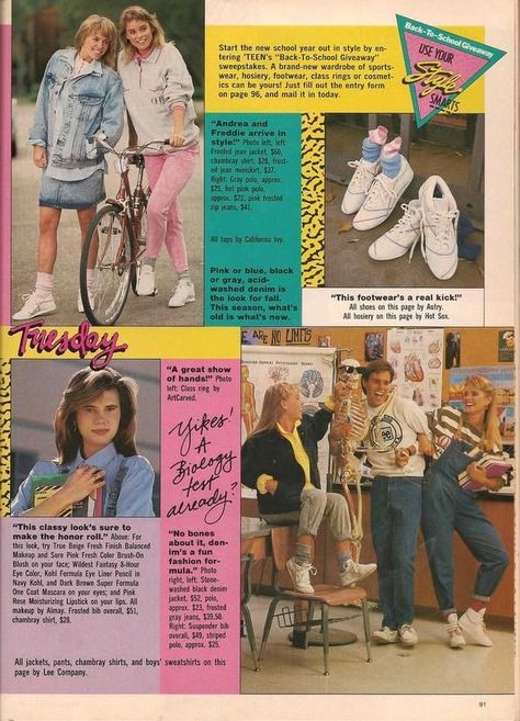 Moda 80s, 80s Magazine, 1987 Fashion, 80s Clothes, Clothes Teen, Eighties Style, School Giveaways, 90s Teen, Yearbook Themes