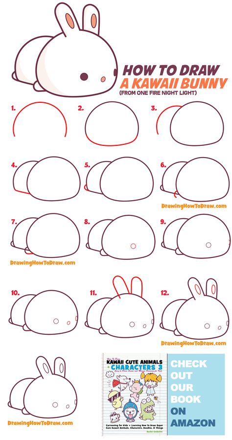 Easy Draw Rabbit, Quick Drawing Tutorial, Cute Cartoon Drawings Step By Step, Cute Animal Drawings Kawaii Easy Step By Step, Kawaii Drawings Tutorial, How To Draw A Rabbit Face, Simple How To Draw Step By Step, Kawaii Rabbit Drawing, Kawaii Style Drawing