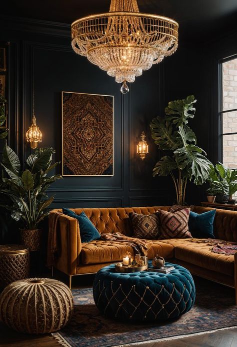 35 Gorgeous Dark Boho Living Room Inspirations 46 Moody Girly Living Room, Luxurious Dark Living Room, Turquoise Lounge Ideas, Cozy Living Room Aesthetic Dark, Dark Fairycore Living Room, Dark Eclectic Decor Living Room, Green Jewel Tone Living Room, Maximalistic Living Room, Dark Vibes Living Room