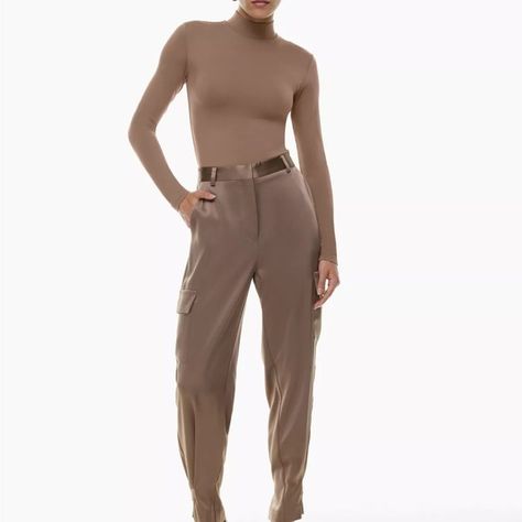 Aritzia deep taupe refined satin cargo pants Satin Cargo Pants, Side Pants, Silk Romper, Aritzia Pants, Aritzia Babaton, Size 6 Women, Womens Dress Pants, Cargo Pant, Womens Blazers