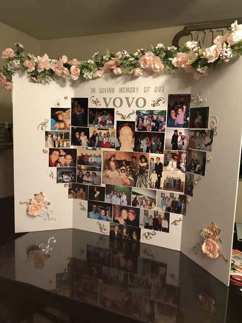 In Memory Of Poster Board Ideas, Leave A Memory Ideas, Memory Collage Ideas Funeral, How To Make A Picture Collage For Funeral, Poster Board Anniversary Ideas, Memorial Photo Collage Ideas, Memory Decorations Ideas, Funeral Board Ideas Memorial Services, Photo Collage Funeral Memory Boards