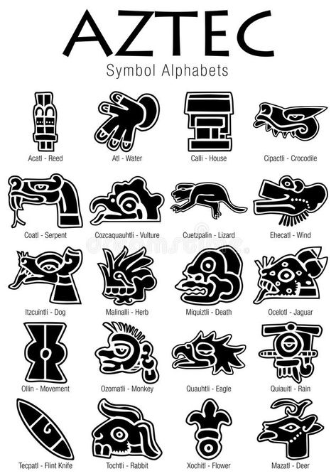 Set of Aztec Symbol Alphabets in black color stock illustration Aztec Alphabet Symbols, Minimalist Aztec Tattoo, Mayan Glyphs Tattoo, Aztec Art Design, Aztec Cartoon Art, Lenca Tribe Tattoo, Aztec Bird Symbol, Tiny Aztec Tattoo, Aztec Protection Symbol