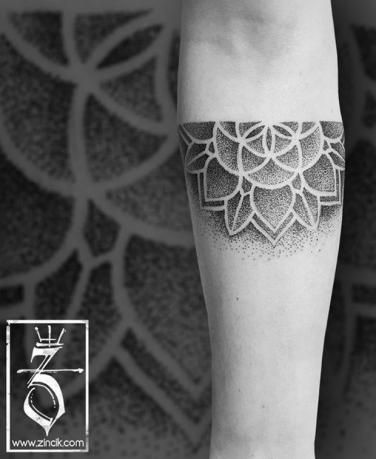 50 Best Dotwork Tattoos And Minimalistic Tattoo Ideas | YourTango Mandala Dotwork Tattoo Design, Dotwork Tattoo Design, Czech Tattoo, Half Mandala Tattoo, Blatt Tattoos, Dotwork Tattoo Mandala, Pointillism Tattoo, Flower Of Life Tattoo, Half Mandala