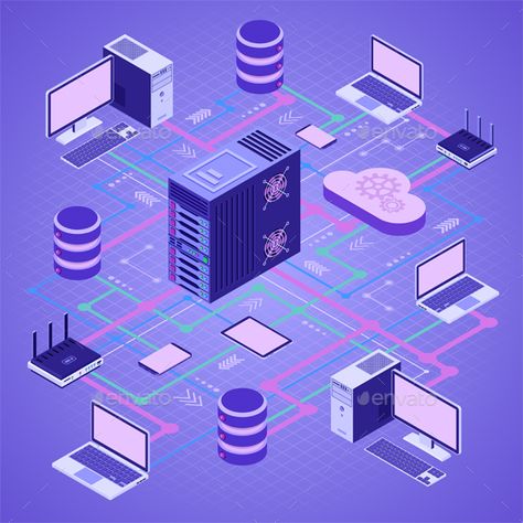 Cloud Computing Technology, Big Data Technologies, Technology Posters, Cloud Computing Services, Data Network, Isometric Design, Isometric Illustration, Affinity Designer, Technology Background