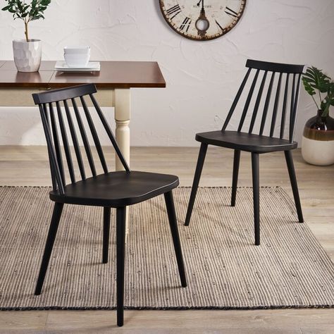 Gracie Oaks Osblek Farmhouse Spindle-Back Dining Chair & Reviews | Wayfair.ca Coin Café, Spindle Chair, Plastic Dining Chairs, Kitchen Seating, Farmhouse Dining Chairs, Black Dining Chairs, Farmhouse Traditional, Solid Wood Dining Chairs, Style Rustique