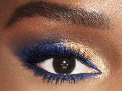 Eyeshadow To Go With Blue Dress, Best Makeup For Royal Blue Dress, Blue Eye Makeup Looks Hooded Eyes, Royal Blue Liner Eye Makeup, Glitter Blue Eye Makeup, Royal Blue Makeup Ideas For Prom, Navy Makeup For Brown Eyes, Blue Eye Makeup Dark Skin, Eye Makeup Navy Blue Dress