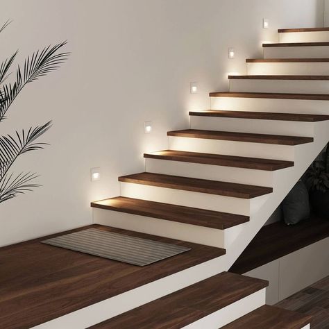 Stairs Led Lighting, Steps Design Interior Stairs, Contemporary Staircase Design, Stairs Tiles Design, Stair Lights Indoor, Staircase Lighting Ideas, Led Stair Lights, Stairs Lighting, Staircase Interior Design