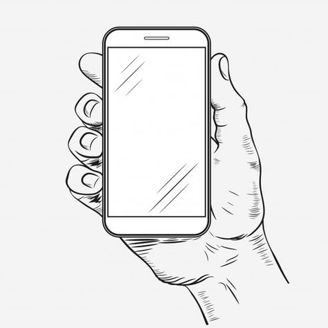 Mobile phone in hand | Premium Vector #Freepik #vector #technology #hand #computer #phone Croquis, Hand Holding Object Drawing, I Phone Drawing, Hand Holding Cellphone Drawing, Phone In Hand Drawing, Technology Drawing Ideas, Using Phone Drawing, Phone Art Drawing, How To Draw A Phone