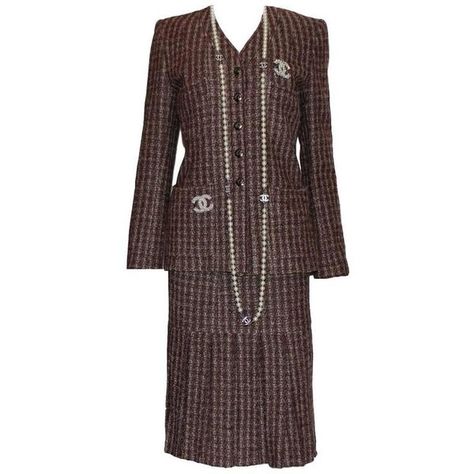 Preowned Classy Chanel Pleated Skirt Tweed Suit ($1,499) ❤ liked on Polyvore featuring suits, black and skirt suits Chanel Tweed Jacket Outfit, Chanel Tweed Skirt, Tweed Jacket Outfit, Tweed Skirt Suit, Suits Outfits, Chanel Tweed Jacket, Chanel Skirt, Tweed Suit, Outfit Skirt