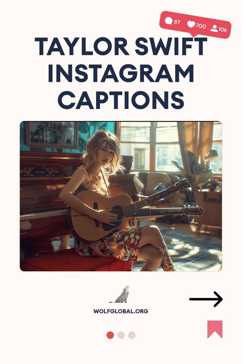 Graphic design suggesting Taylor Swift inspired Instagram captions with woman holding guitar.
Graphic with a list of playful and vibrant phrases, each with a checkmark and emojis.
A smiling woman with laptop inviting to join an Instagram engagement pod, with social media icons. Main Character Instagram Captions, Swiftie Captions, Swift Captions, Taylor Swift Bio Ideas, Taylor Swift Instagram Captions, Taylor Swift Bio, Taylor Swift Captions, Be The Main Character, Travel Captions