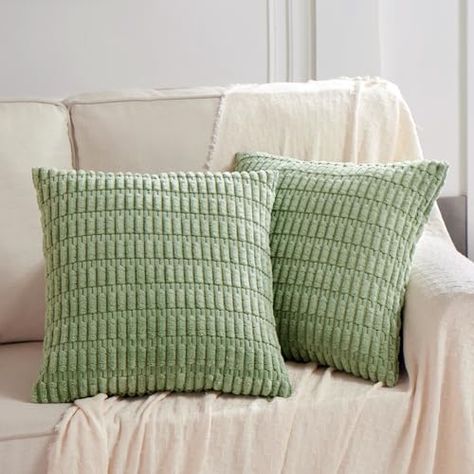 Fancy Homi 2 Packs Sage Green Decorative Throw Pillow Covers 20x20 Inch for Living Room Couch Bed Sofa, Soft Striped Corduroy Square Cushion Case 50x50 cm, Rustic Farmhouse Boho Home Decor Living Room Couch, Room Couch, Sofa Living, Decorative Throw Pillow Covers, Couch Bed, Sage Green, Throw Pillow Covers, Throw Pillow, Pillow Covers