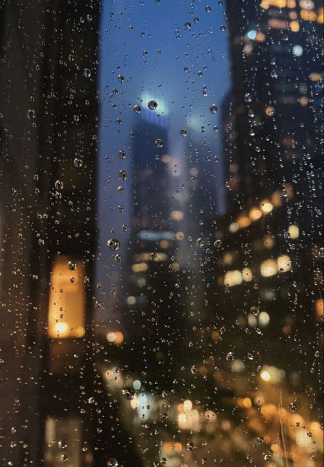 Rainy window aesthetic city view nyc new york blurry lights raindrops City Lights, The Window, At Night, New York