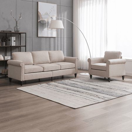 We believe that quality of life is not related to price, this living room sofa set not only can adapt to different styles of living room, but also can show your noble taste because of the simple and smooth design. Carefully crafted with a solid wood frame and chrome metal legs, it is very stable and durable. For easy assembly in less than 15 mins. You can enjoy this thickened deep seat sofa right away. Complete 2-piece sofa set includes 1 three seater sofa, 1 Single Sofa perfect for filling livi Sofa Bed Frame, Foam Sofa, Living Room Sofa Set, Single Sofa Chair, 3 Piece Sofa, Couch Fabric, Couch And Loveseat, Soft Sofa, Sofa Loveseat
