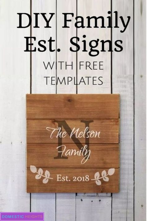 diy family establish sign, farmhouse decor, rustic family signs, free printable Diy Family Name Signs, Family Established Sign Diy, Established Signs Diy, Wood Sign Ideas, Family Established Sign, Family Plaque, Monogram Printable, Established Family Signs, Svg Templates