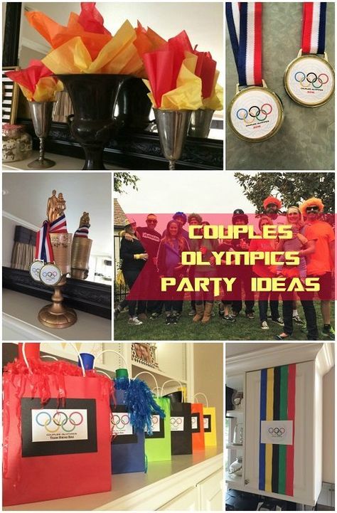 Couples Olympics Theme Party for Adults Couples Olympics, Theme Party For Adults, Color Party Ideas For Adults, Olympic Themed Party, Olympic Party Decorations, Beer Olympics Party, Olympic Party Games, Summer Olympics Party, Beer Olympics Games