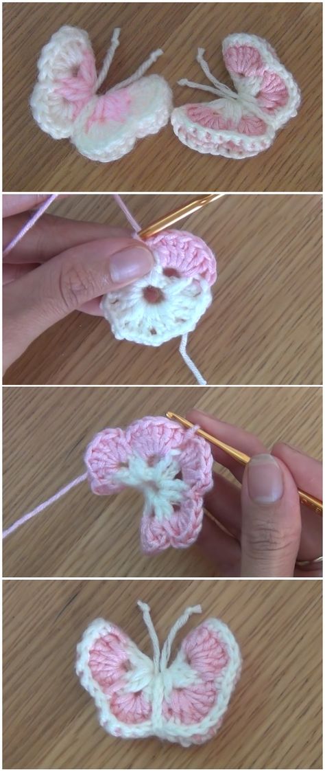 Learn To Crochet Beautiful Butterfly Motif Kait, Easy Butterfly, Crochet Beautiful, Crochet Mignon, Crochet Butterfly Pattern, Confection Au Crochet, Kraf Diy, Pola Amigurumi, Crochet Simple