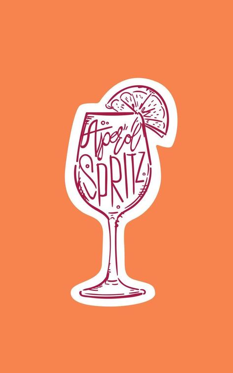 Hand Drawn Glass of Aperol Spritz Cocktail. Drawing of a Summer Alcohol Drink on Bright Orange Background. Speakeasy Classic Bar Cocktails. Cocktail Design Ideas, Aperol Spritz Embroidery, Aperol Spritz Drawing, Aperol Spritz Art, Aperol Spritz Tattoo, Drinks Drawing, Cocktail Drawing, Cocktails Drawing, Spritz Cocktail