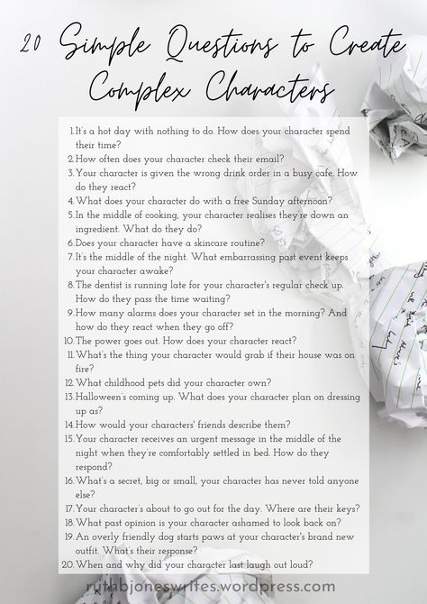 Character Building. Character building questions. 20 simple questions to ask yourself when trying to build a complex character. Using everyday situations to determine the motivations and reactions of a well-developed original character! How To Build A Good Character, Story Building Questions, How To Write A Complex Character, Questions To Get To Know Your Character, Writing Complex Characters, Building A Character Writing, Original Character Ideas Writing Prompts, Character Development Questions Writing Characters, Questions For Your Character