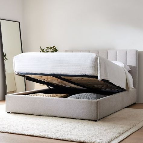 Storage Bed King, Modern Upholstered Beds, West Elm Bedding, Storage Bed Queen, Bed King, Bed Queen, Cama Queen, King Bed Frame, Bed Frame With Storage