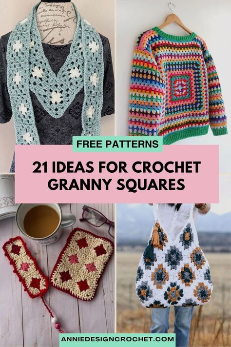 A collection of creative free crochet patterns for granny squares! Granny Squares are a classic pattern that never go out of style. You will find lots of crochet ideas that are perfect for you. I hope these free crochet patterns for granny squares inspire you to get started on your next project. Things Made From Granny Squares, Granny Square Projects Ideas Simple, Crochet Squares Flower, Crochet Projects Using Granny Squares, What To Make With Granny Squares Ideas, Things To Make With Granny Squares Ideas, What To Do With Crochet Squares, What Can I Make With Granny Squares, Granny Square Ideas Inspiration