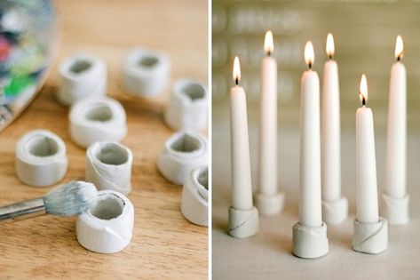 Small clay candle holders Homemade Candle Holders, Clay Candle Holders, Wooden Candlestick Holders, Diy Luminaire, Make Candles, Clay Candle, Diy Candle Holders, Wooden Candle Sticks, Diy Holder