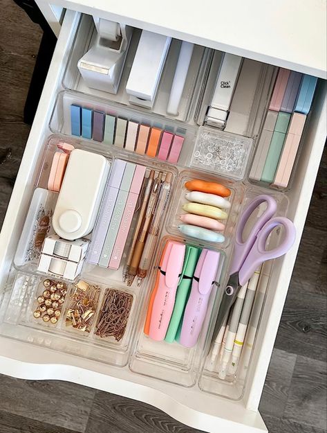 Desk Drawer Organisation, Study Desk Organization, Work Desk Organization, Makeup Vanity Storage, Desk Organisation, Room Organization Bedroom, Room Organisation, Stationary Organization, Study Desk Decor