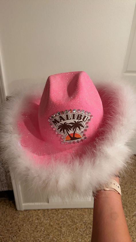 Malibu Alcohol Costume, Liquor Cowgirl Hats Diy, Malibu Cowgirl Hat, Liquor Themed Cowboy Hats Diy, Liquor Cowboy Hats, Malibu Cowboy Hat, Malibu Halloween Costume, Malibu Costume, Alc Hats