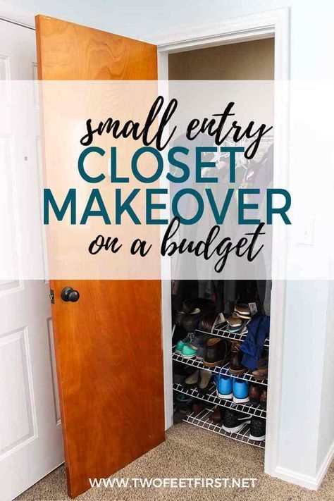 Diy Entry Closet, Small Entry Closet, Entry Closet Makeover, Closet Makeover On A Budget, Entry Closet Organization, Hall Closet Organization, Small Closet Makeover, Small Coat Closet, Front Hall Closet