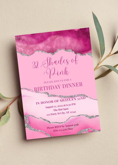 32 Shades Of Pink Invitation, 32 Shades Of Pink Party, All Things Girly Birthday Party, 50 Shades Of Pink Party Invitations, 31 Shades Of Pink Party, 20 Shades Of Pink Birthday Party, Pretty In Pink Birthday Invitations, Sweet 16 Dinner Invitations, 21 Shades Of Pink Party Invitations