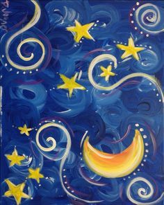 Wallpaper Letter, Wall Painting Ideas, Sun Painting, Wallpaper Summer, Wine And Canvas, Star Painting, Night Painting, The Night Sky, Painting Class