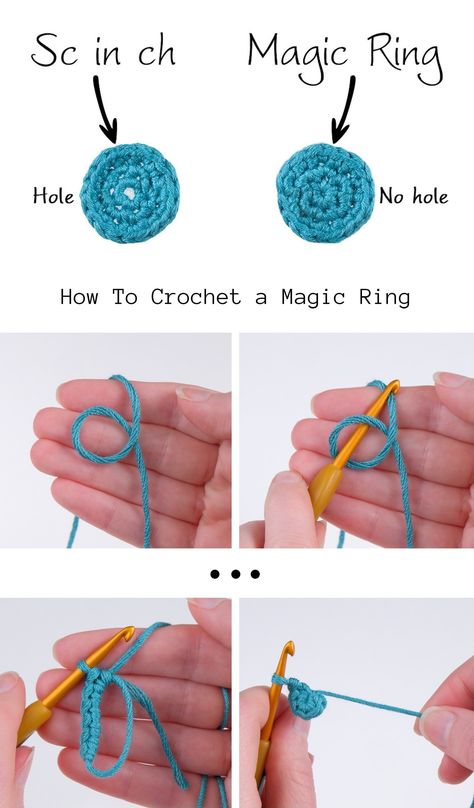 Crochet Magic Ring - Easy Tutorial Crochet Magic Ring, Magic Circle Crochet, Stitches Knitting, Left Handed Crochet, Magic Ring Crochet, Projek Menjahit, Crochet Stitches Guide, Pola Gelang, Beginner Crochet Projects