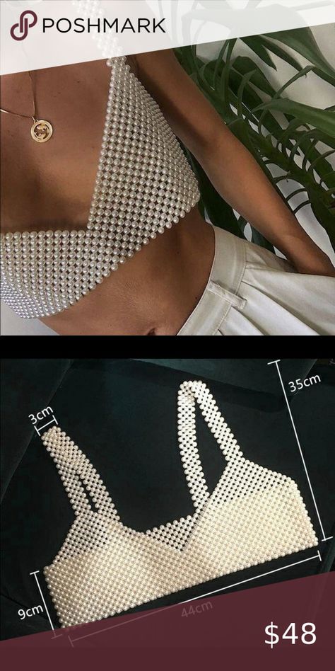 Pearl top Beaded Top Tutorial, Pearl Top Diy, Pearl Top Outfit, Beaded Top Outfit, Pearl Crop Top, Bead Bra, Beaded Crop Top, Pearl Top, Top Pearl