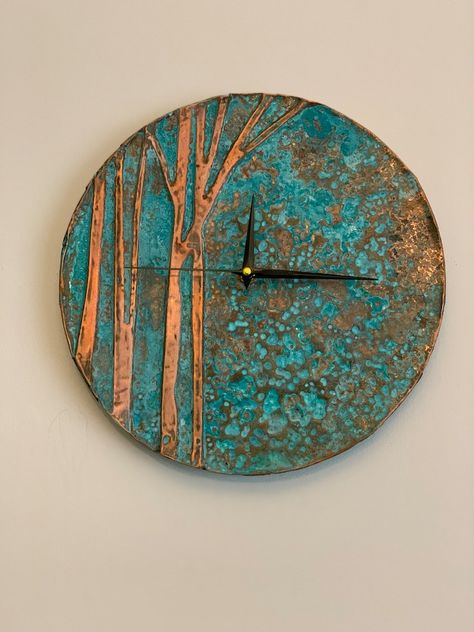 Patina Art, Patina Style, Rustic Wall Clock, Handmade Wall Clocks, Handmade Clocks, Anniversary Gift For Husband, Hippie Homes, Budget Home Decorating, Copper Art