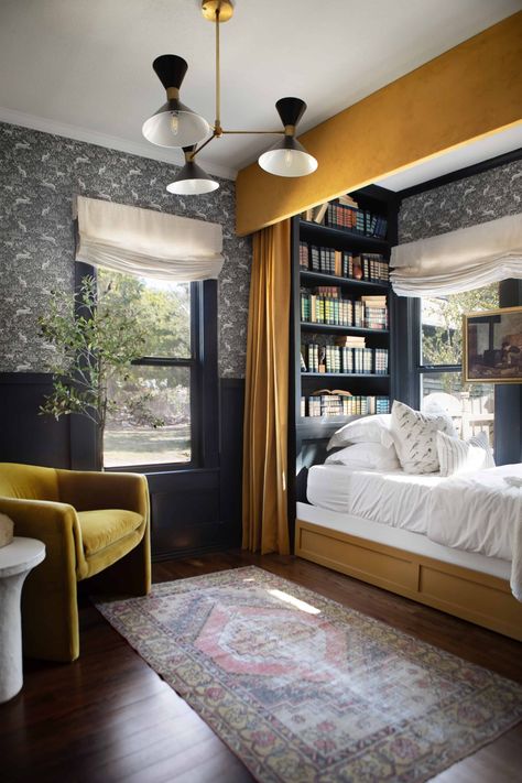 Urbanology Cottage - Traditional - Bedroom - Dallas - by Urbanology Designs | Houzz Rincon, Mustard Bedroom, Window Nook, Moody Bedroom, Cottage Retreat, Bedroom Trends, Cottage Rental, Old Cottage, Inside Design