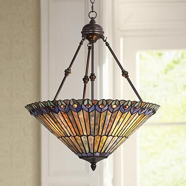 Peacock Glass 3-Light 20" Wide Tiffany-Style Pendant Light Louis Tiffany, Tiffany Chandelier, Tiffany Pendant Light, Tiffany Lighting, Dining Room Light Fixtures, Kitchen Island Lighting Pendant, Pendant Fixture, 3 Light Pendant, Robert Louis