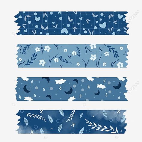 Washi Tape Patterns Free Printable, Decoration For Journal, Blue Aesthetic Design For Journal, Blue Journal Stickers Printable, Blue Aesthetic Stickers For Journal, Washi Tape Designs Pattern, Scrapbook Stickers Printable Blue, Blue Washi Tape Printable, Cute Washi Tape Png