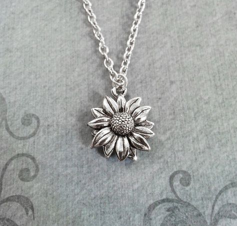 Jewelry Door, Silver Sunflower Necklace, Sunflower Necklace Silver, Sunflower Charm, Flower Girl Necklace, Small Sunflower, Sunflower Jewelry, Sunflower Pendant, Sunflower Necklace