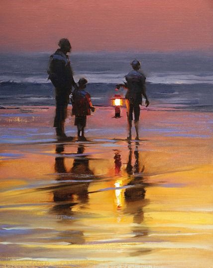 Reminds me of nighttime walks on the beach or the Mobile Bay with my daddy. Beautiful Oil Paintings, Watercolor Artists, Beach Painting, Seascape Paintings, Beach Scenes, 인물 사진, Beach Art, Modern Art Abstract, Beautiful Paintings