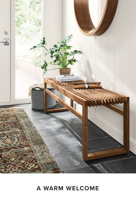 Add modern function and balance to your entry. Modern Wood Bench, Room And Board, Furnitur Ruang Keluarga, Interior Design Minimalist, Interior Design Per La Casa, Modern Entryway, Interior Minimalista, Modern Hallway, Home Entrance Decor