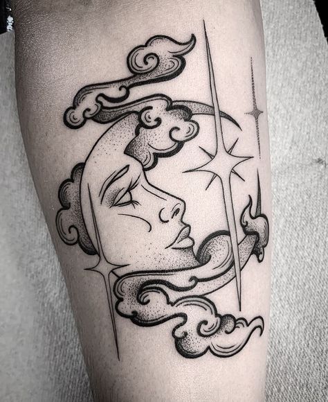 Rhi Settle on Instagram: “From a year ago 🌙 🖤 . . . .  @picturehousetattoostudio #blackwork #blackworktattoos #dotwork #dotworktattoos #linework #lineworktattoos…” Above Elbow Tattoo, Grace Tattoos, Tattoo Appointment, Moon Sun Tattoo, Celestial Tattoo, Sun And Moon Tattoo, Tattoo Shading, Dragon Tattoo For Women, Elbow Tattoos