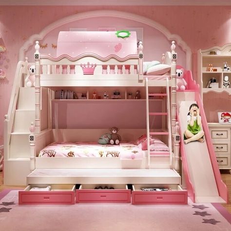 Girl Princess Bed, Princess Bed With Slide, Princess Bunk Beds, Slide Bed, Lower Bed, Bed High, Bed Bunk, Princess Bedroom, Princess Bed