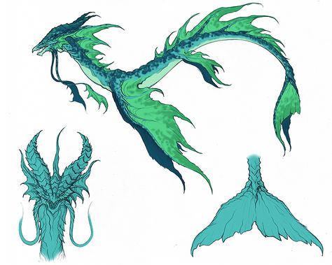 Sea serpent. Water Serpent Art, Peacock Dragon Art, Sea Serpent Art Water Dragon, Sea Serpent Concept Art, Fantasy Sea Dragon, Sea Dragons Art, Sea Dragon Concept Art, Water Creature Concept Art, Sea Serpent Mermaid