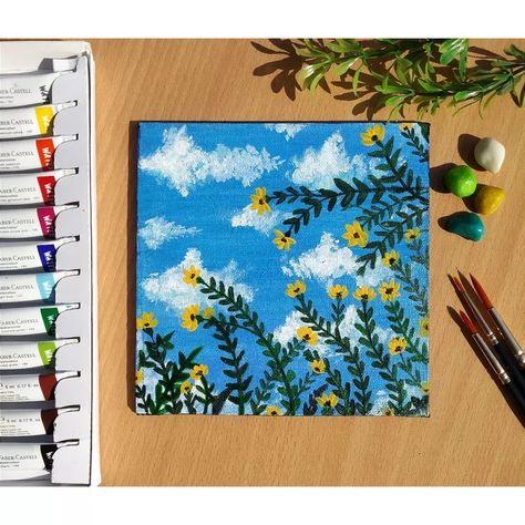 Tela, Scenery Painting On Small Canvas, Painting On A Small Canvas, Acrylic Painting Images, Painting Mood, Sky Flower, Painting Flowers Tutorial, Acrylic Art Projects, Sky Art Painting