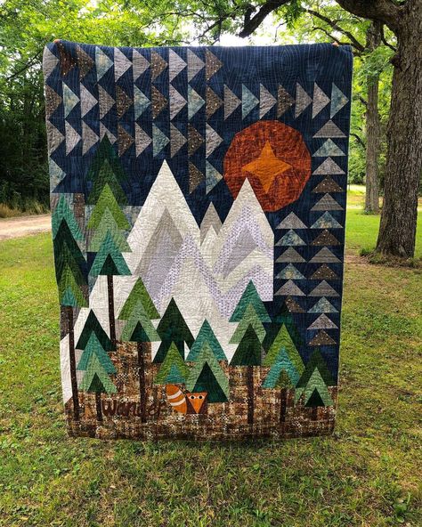 Patchwork, Into The Woods Quilt Pattern, The Mountains Are Calling Quilt Pattern, The Mountains Are Calling Quilt, Mountain Quilt Block, Mountain Quilt, Mountain Quilt Pattern, Tree Quilt Pattern, Camping Quilt