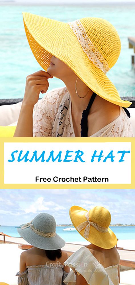 Sunhat Pattern, Summer Crochet Patterns Free, Crochet Hat With Brim, Crochet Garden, Crochet Summer Hats, Crochet Sun Hat, Hat Crochet Pattern, Crochet Hat Free, Vogue Knitting