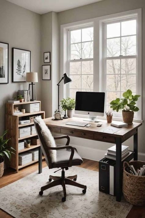 Crafting Your Oasis: Cozy Home Office Ideas that Inspire - West Magnolia Charm Home Office Simple, Cozy Home Office Small, Small Office With Couch, Corner Home Office Ideas, Small Guest Room Office, Work From Home Set Up, Small Office Ideas Home, Cozy Home Office Ideas, Office Guestroom