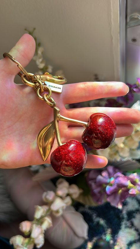 Cherry Keychain, Coach Cherry, Red Keychain, Girly Bags, Jewelry Accessories Ideas, Fancy Bags, Girly Accessories, Dope Jewelry, Jewelry Lookbook