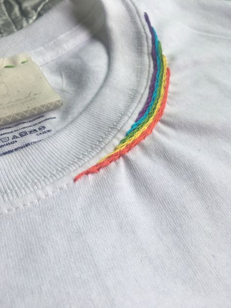 Buy Embroidered T-shirt Rainbow Crewneck Shirt Hand Embroidered Online in India - Etsy Hand Embroidered Tshirt, Expressing Myself, Clothing Embroidery, T-shirt Broderie, Minimalist Clothing, I Love Summer, Embroidery Tshirt, Summer Surf, Embroidery Neck Designs